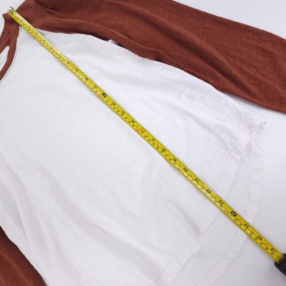 VERONICA BEARD Jeans Mason Baseball Tee Puff Sleeve Tshirt Top Rust White Large - Picture 4 of 7